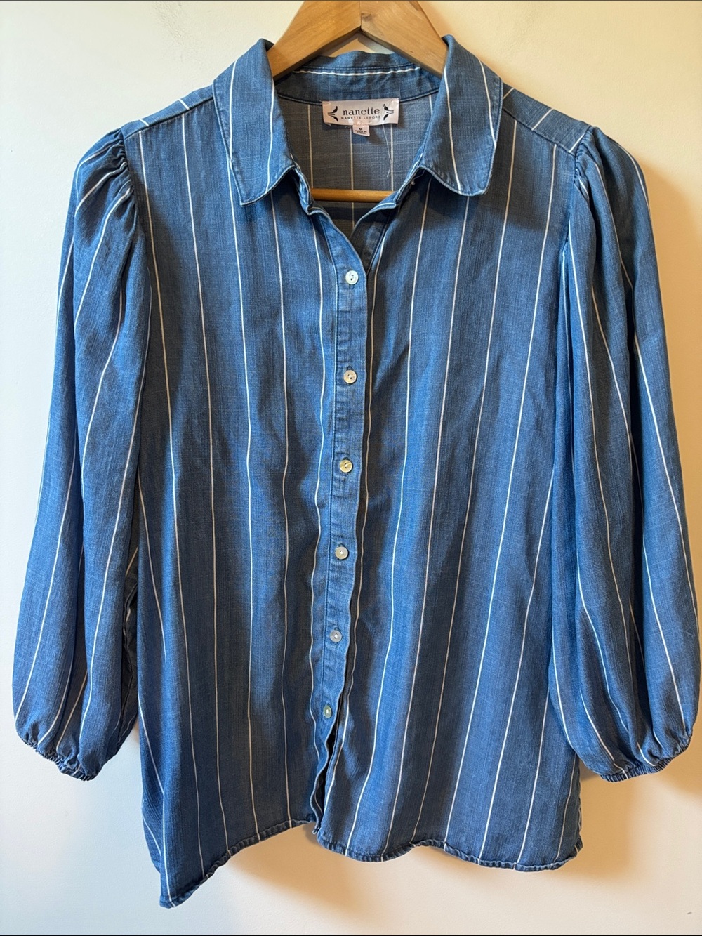 Nanette Lepore Blue and White Striped Button-Up Shirt